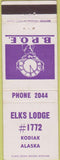 Matchbook Cover - Matchbook Cover Elks Club Kodiak AK