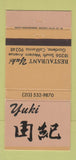 Matchbook Cover - Restaurant Yuki Gardena CA 30 Strike