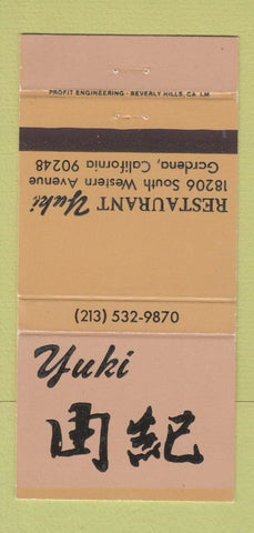 Matchbook Cover - Restaurant Yuki Gardena CA 30 Strike