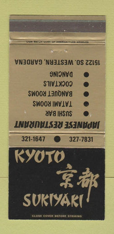Matchbook Cover - Kyoto Sukiyaki Japanese Gardena CA 30 Strike