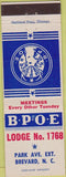 Matchbook Cover - Matchbook Cover Elks Club Brevard NC