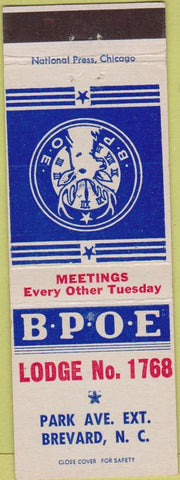 Matchbook Cover - Matchbook Cover Elks Club Brevard NC