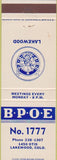 Matchbook Cover - Matchbook Cover Elks Club Lakewood CO