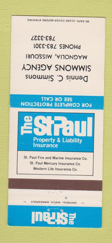 Matchbook Cover - St Paul Insurance Dennis Simmons Magnolia MO 30 Strike