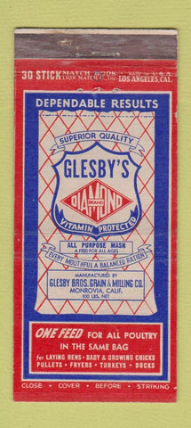 Matchbook Cover - Glesby's Feed Monrovia CA WEAR 30 Stick