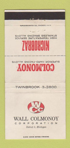 Matchbook Cover - Wall Colmonony Corp Detroit MI Alloy WEAR 30 Strike