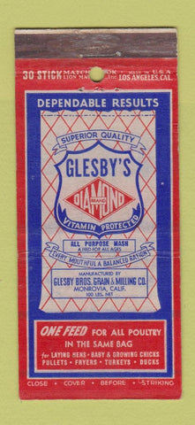 Matchbook Cover - Glesby's Feed Monrovia CA WEAR 30 Stick