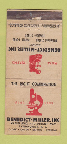 Matchbook Cover - Benedict Miller Steel Treating Lyndhurst NJ WORN 30 Stick