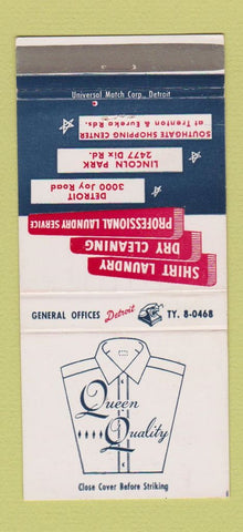 Matchbook Cover - Queen Quality Laundry Detroit MI Lincoln Park 30 Strike
