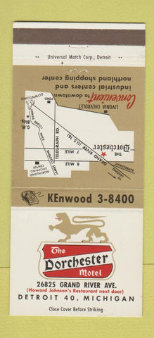 Matchbook Cover - Dorchester Motel Detroit MI 30 Strike
