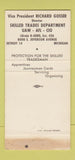 Matchbook Cover - UAW Union Auto Workers Detroit MI WEAR 30 Strike