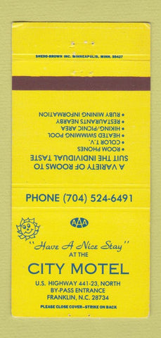 Matchbook Cover - City Motel Franklin NC 30 Strike