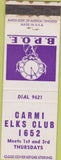 Matchbook Cover - Matchbook Cover Elks Club Carmi IL WEAR