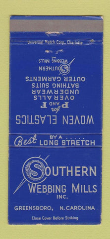 Matchbook Cover - Southern Webbing Mills Greensboro NC 30 Strike