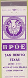 Matchbook Cover - Matchbook Cover Elks Club San Benito TX