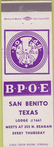 Matchbook Cover - Matchbook Cover Elks Club San Benito TX
