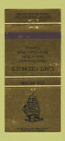Matchbook Cover - Captain George's Williamsburg VA seafood 30 Strike