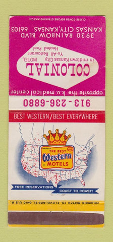 Matchbook Cover - Colonial Motel Kansas City KS Best Western STAINED 30 Strike