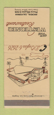 Matchbook Cover - Westerner Restaurant Arcadia CA 30 Strike