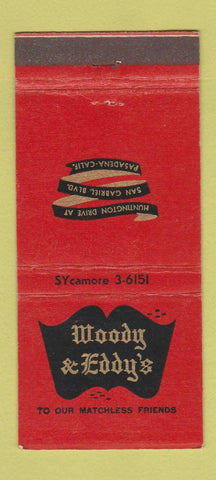 Matchbook Cover - Woody and Eddy's Pasadena CA 21 Strike Feature