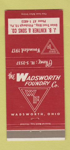 Matchbook Cover - Wadsworth Foundry JB Kintner Pittsburgh PA 30 Strike