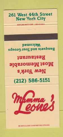 Matchbook Cover - Mamma Leone's New York City restaurant 30 Strike