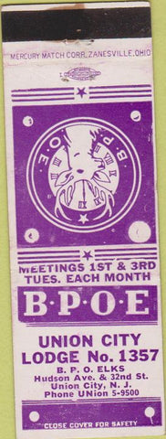 Matchbook Cover - Matchbook Cover Elks Club Union City NJ