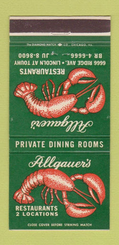 Matchbook Cover - Allgauer's Restaurants Chicago IL 30 Strike