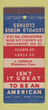 Matchbook Cover - Leopold Morse Clothes Waterbury CT WEAR 21 Strike Feature
