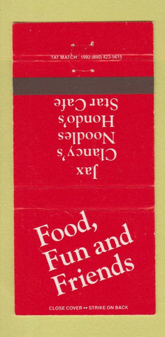 Matchbook Cover - Jax Clancy's Noodles Glendale CA 30 Strike