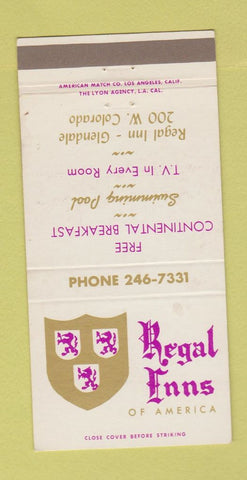 Matchbook Cover - Regal Inns of America Glendale CA 30 Strike
