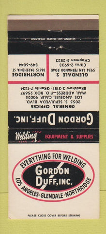 Matchbook Cover - Gordon Duff Welding Supply Los Angeles Glendale CA 30 Strike