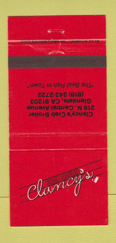 Matchbook Cover - Crab Broiler Clancy's Glendale CA 30 Strike