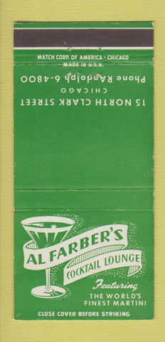 Matchbook Cover - Al Faber's Cocktails Chicago IL 30 Strike