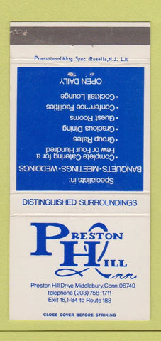 Matchbook Cover - Preston Hill Inn Middlebury CT 30 Strike