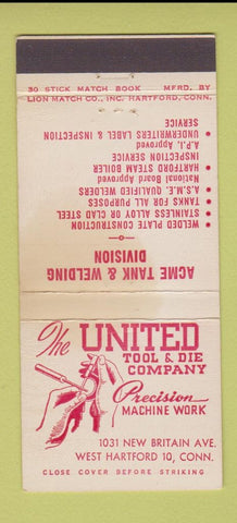 Matchbook Cover - United Tool and Die West Hartford CT WEAR 30 Stick