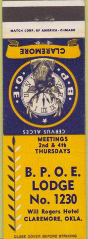 Matchbook Cover - Matchbook Cover Elks Club Claremore OK