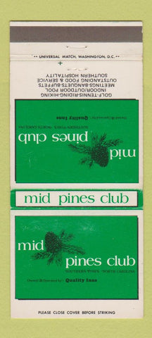 Matchbook Cover - Mid Pines Club Golf Southern Pines NC 30 Strike
