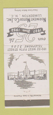 Matchbook Cover - Norment Motor Lumberton NC 1952 Ford 30 Strike