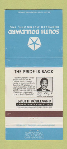 Matchbook Cover - South Boulevard Chrysler Plymouth Charlotte NC 30 Strike