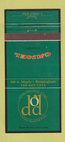 Matchbook Cover - Dick O'Dow's Irish House Birmingham MI Camel  30 Strike