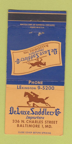 Matchbook Cover - DeLuxe Saddlery Saddles Baltimore MD WEAR 30 Strike