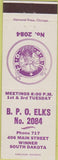 Matchbook Cover - Matchbook Cover Elks Club Winner SD