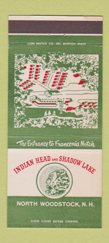 Matchbook Cover - Indian Head and Shadow Lake North Woodstock NH 30 Strike