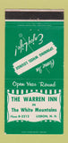 Matchbook Cover - Warren Inn Lisbon NH WEAR 30 Strike