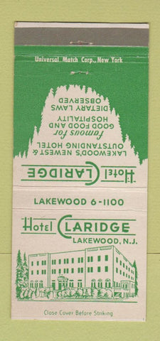 Matchbook Cover - Hotel Claridge Lakewood NH 30 Strike
