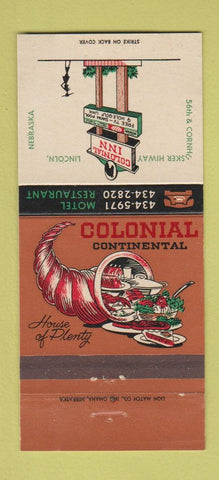 Matchbook Cover - Colonial Inn Lincoln NE Horn of Plenty 30 Strike