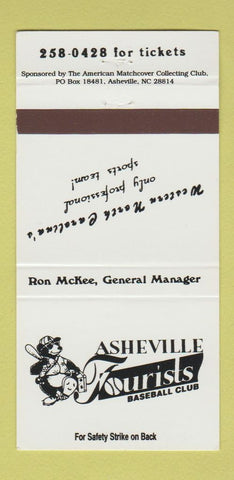 Matchbook Cover - Asheville Tourists Baseball NC 1995 Schedule 30 Strike