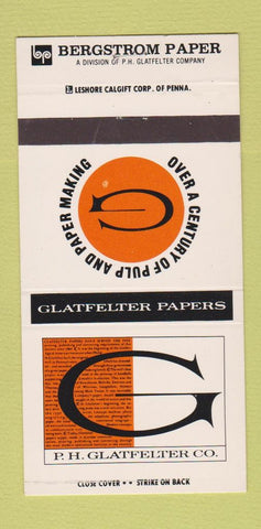 Matchbook Cover - Glatfelter Paper Bergstrom Spring Grove Neenah WI 30 Strike