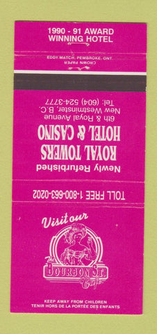 Matchbook Cover - Bourbon St Cafe New Westminster BC Royal Towers 30 Strike